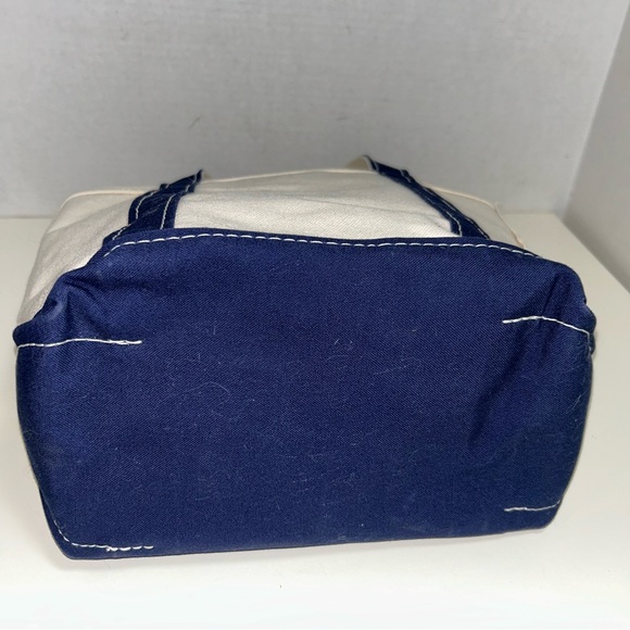 L.L. Bean Boat and Tote Beige Navy Blue Canvas Small Bag Stiff Handles - Picture 12 of 14